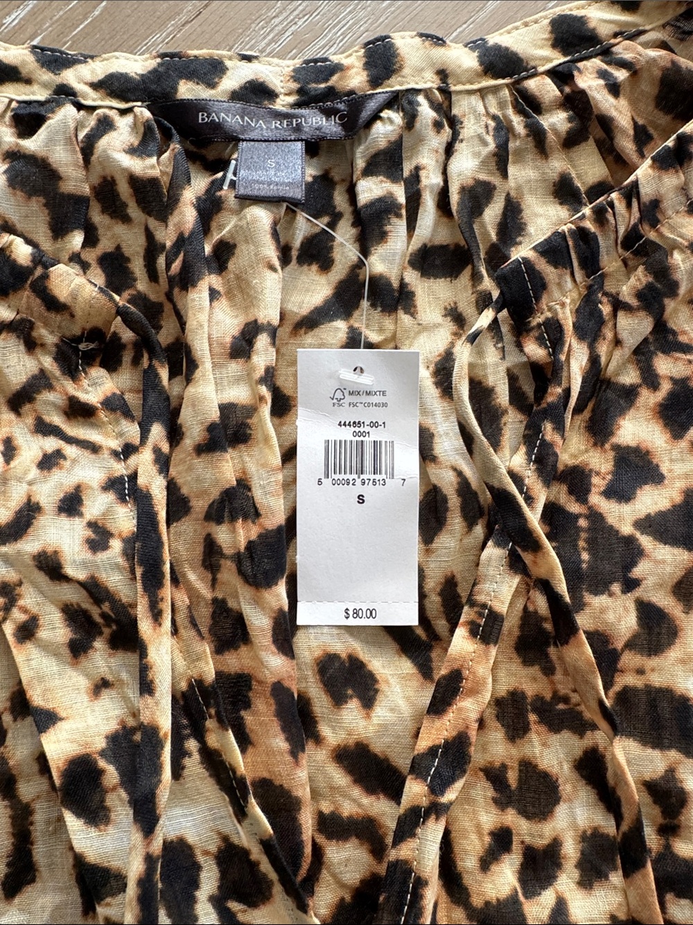 Banana Republic Leopard Print Short Sleeve Blouse - Tan/Black - Picture 2 of 4